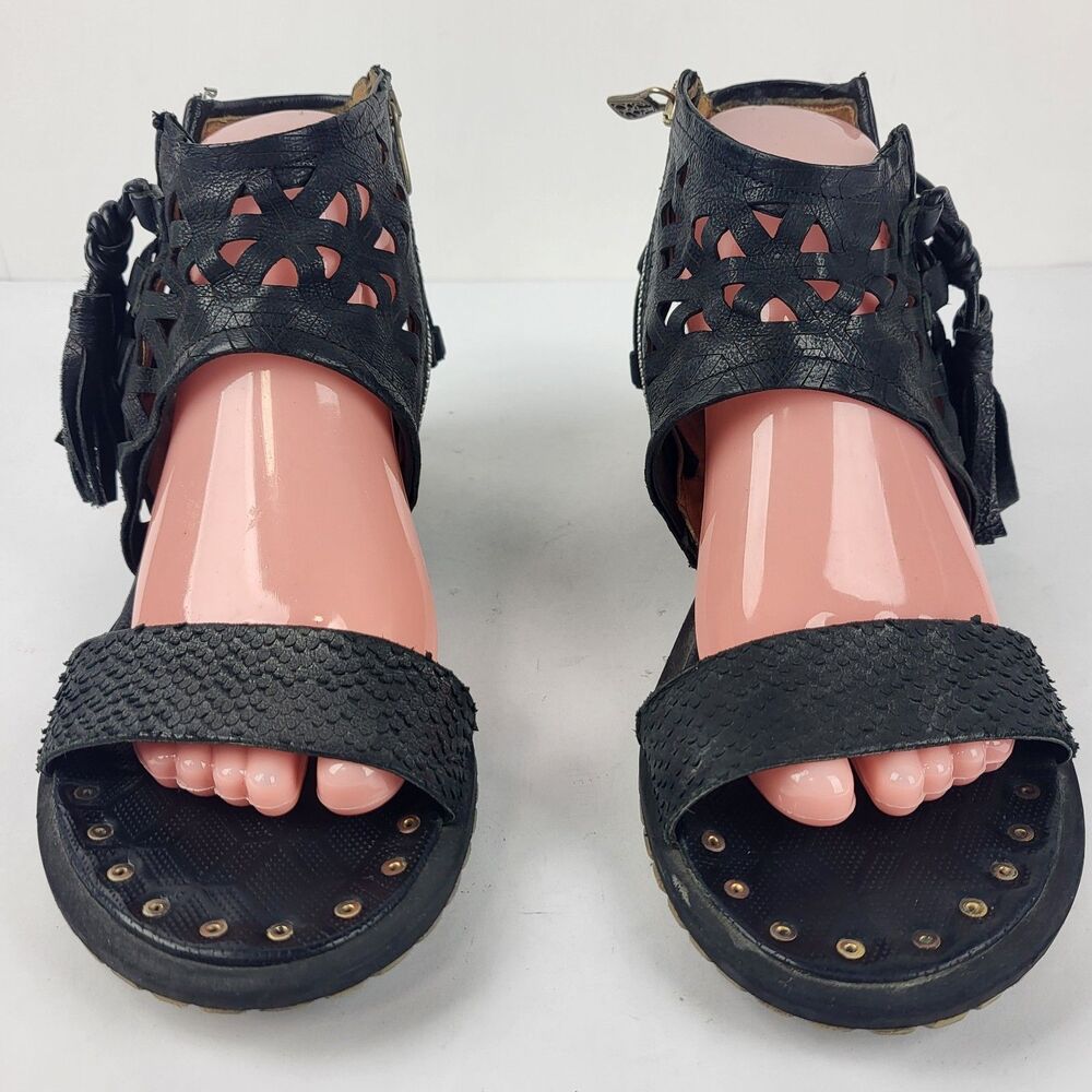 A.S. 98 Petrona Womens Black Distressed Tassel Boho Sandal - Picture 3 of 16